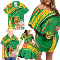 Personalized Congo Republic Day Family Matching Off Shoulder Short Dress and Hawaiian Shirt Coat Of Arms With Tropical Flower - Wonder Print Shop