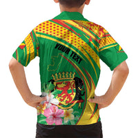 Personalized Congo Republic Day Family Matching Short Sleeve Bodycon Dress and Hawaiian Shirt Coat Of Arms With Tropical Flower - Wonder Print Shop