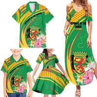 Personalized Congo Republic Day Family Matching Summer Maxi Dress and Hawaiian Shirt Coat Of Arms With Tropical Flower - Wonder Print Shop