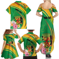 Personalized Congo Republic Day Family Matching Summer Maxi Dress and Hawaiian Shirt Coat Of Arms With Tropical Flower - Wonder Print Shop