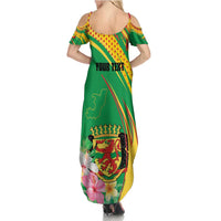 Personalized Congo Republic Day Family Matching Summer Maxi Dress and Hawaiian Shirt Coat Of Arms With Tropical Flower - Wonder Print Shop