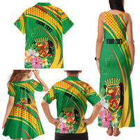 Personalized Congo Republic Day Family Matching Tank Maxi Dress and Hawaiian Shirt Coat Of Arms With Tropical Flower - Wonder Print Shop