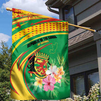 Congo Republic Day Garden Flag Coat Of Arms With Tropical Flower - Wonder Print Shop