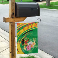 Congo Republic Day Garden Flag Coat Of Arms With Tropical Flower - Wonder Print Shop