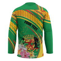 Personalized Congo Republic Day Hockey Jersey Coat Of Arms With Tropical Flower - Wonder Print Shop