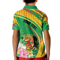 Personalized Congo Republic Day Kid Polo Shirt Coat Of Arms With Tropical Flower - Wonder Print Shop