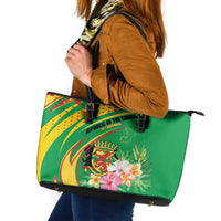 Congo Republic Day Leather Tote Bag Coat Of Arms With Tropical Flower - Wonder Print Shop