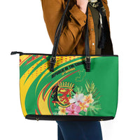 Congo Republic Day Leather Tote Bag Coat Of Arms With Tropical Flower - Wonder Print Shop