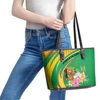 Congo Republic Day Leather Tote Bag Coat Of Arms With Tropical Flower - Wonder Print Shop