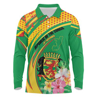 Personalized Congo Republic Day Long Sleeve Polo Shirt Coat Of Arms With Tropical Flower - Wonder Print Shop