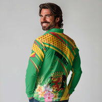 Personalized Congo Republic Day Long Sleeve Polo Shirt Coat Of Arms With Tropical Flower - Wonder Print Shop