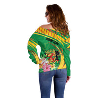 Personalized Congo Republic Day Off Shoulder Sweater Coat Of Arms With Tropical Flower - Wonder Print Shop
