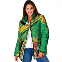 Personalized Congo Republic Day Padded Jacket Coat Of Arms With Tropical Flower - Wonder Print Shop