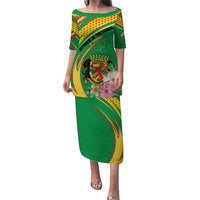 Personalized Congo Republic Day Puletasi Coat Of Arms With Tropical Flower - Wonder Print Shop