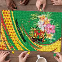 Congo Republic Day Puzzle Coat Of Arms With Tropical Flower - Wonder Print Shop