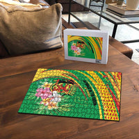 Congo Republic Day Puzzle Coat Of Arms With Tropical Flower - Wonder Print Shop