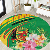 Congo Republic Day Round Carpet Coat Of Arms With Tropical Flower - Wonder Print Shop