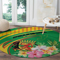 Congo Republic Day Round Carpet Coat Of Arms With Tropical Flower - Wonder Print Shop