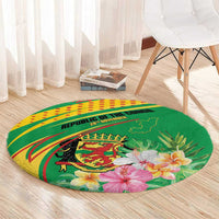 Congo Republic Day Round Carpet Coat Of Arms With Tropical Flower - Wonder Print Shop