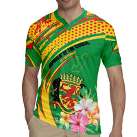 Personalized Congo Republic Day Rugby Jersey Coat Of Arms With Tropical Flower - Wonder Print Shop
