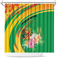 Congo Republic Day Shower Curtain Coat Of Arms With Tropical Flower - Wonder Print Shop