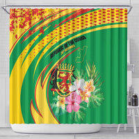 Congo Republic Day Shower Curtain Coat Of Arms With Tropical Flower - Wonder Print Shop