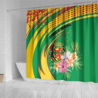 Congo Republic Day Shower Curtain Coat Of Arms With Tropical Flower - Wonder Print Shop