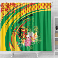 Congo Republic Day Shower Curtain Coat Of Arms With Tropical Flower - Wonder Print Shop
