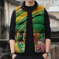 Personalized Congo Republic Day Sleeveless Puffer Jacket Coat Of Arms With Tropical Flower - Wonder Print Shop