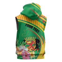 Personalized Congo Republic Day Sleeveless Zip Hoodie Coat Of Arms With Tropical Flower - Wonder Print Shop