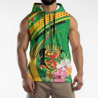 Personalized Congo Republic Day Sleeveless Zip Hoodie Coat Of Arms With Tropical Flower - Wonder Print Shop