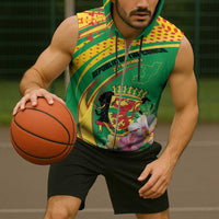 Personalized Congo Republic Day Sleeveless Zip Hoodie Coat Of Arms With Tropical Flower - Wonder Print Shop