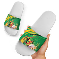 Congo Republic Day Slide Sandals Coat Of Arms With Tropical Flower - Wonder Print Shop