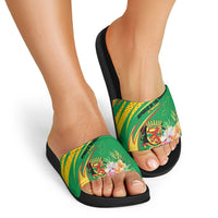 Congo Republic Day Slide Sandals Coat Of Arms With Tropical Flower - Wonder Print Shop