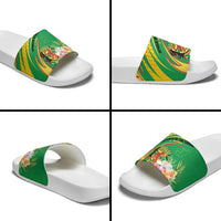Congo Republic Day Slide Sandals Coat Of Arms With Tropical Flower - Wonder Print Shop
