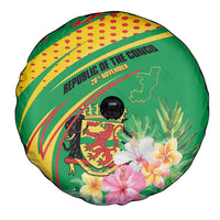 Congo Republic Day Spare Tire Cover Coat Of Arms With Tropical Flower - Wonder Print Shop