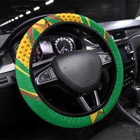 Congo Republic Day Steering Wheel Cover Coat Of Arms With Tropical Flower - Wonder Print Shop