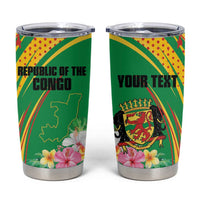 Personalized Congo Republic Day Tumbler Cup Coat Of Arms With Tropical Flower - Wonder Print Shop