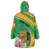 Personalized Congo Republic Day Wearable Blanket Hoodie Coat Of Arms With Tropical Flower - Wonder Print Shop