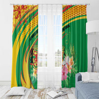 Congo Republic Day Window Curtain Coat Of Arms With Tropical Flower - Wonder Print Shop