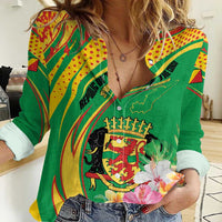 Personalized Congo Republic Day Women Casual Shirt Coat Of Arms With Tropical Flower - Wonder Print Shop