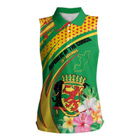 Personalized Congo Republic Day Women Sleeveless Polo Shirt Coat Of Arms With Tropical Flower - Wonder Print Shop