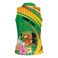 Personalized Congo Republic Day Women Sleeveless Polo Shirt Coat Of Arms With Tropical Flower - Wonder Print Shop