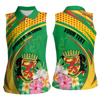 Personalized Congo Republic Day Women Sleeveless Polo Shirt Coat Of Arms With Tropical Flower - Wonder Print Shop