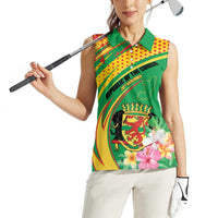 Personalized Congo Republic Day Women Sleeveless Polo Shirt Coat Of Arms With Tropical Flower - Wonder Print Shop