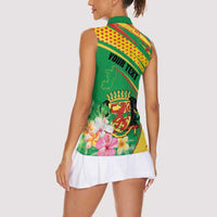 Personalized Congo Republic Day Women Sleeveless Polo Shirt Coat Of Arms With Tropical Flower - Wonder Print Shop