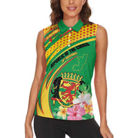 Personalized Congo Republic Day Women Sleeveless Polo Shirt Coat Of Arms With Tropical Flower - Wonder Print Shop