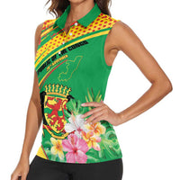 Personalized Congo Republic Day Women Sleeveless Polo Shirt Coat Of Arms With Tropical Flower - Wonder Print Shop