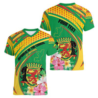 Personalized Congo Republic Day Women V-Neck T-Shirt Coat Of Arms With Tropical Flower - Wonder Print Shop
