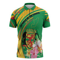 Personalized Congo Republic Day Zipper Polo Shirt Coat Of Arms With Tropical Flower - Wonder Print Shop